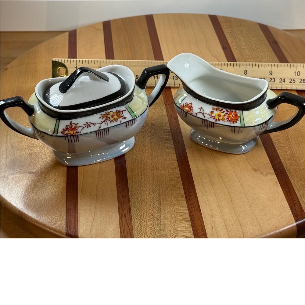 Vintage Trico Nagoya Japan Hand Painted Lusterware Sugar Bowl and Creamer Set